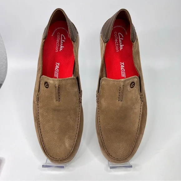 Clarks Men’s Gorwin Step Dark Sand Nubuck Suede Leather Slip On Loafers Shoes - Picture 8 of 14